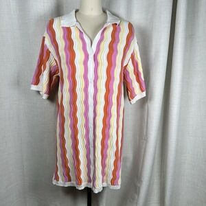 YLLW The Label Felix Knit Mini Striped Shift Summer Collar Dress Sorbet Size M/L